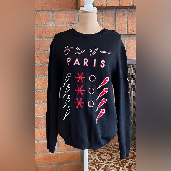 Kenzo Sweaters - KENZO Black Sweater with Red and White Embroidered Accents